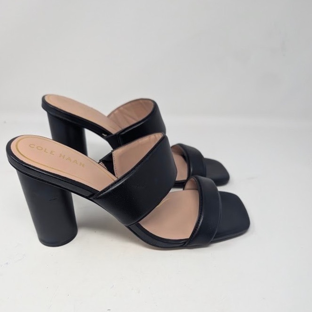 Cole Haan Reina Two Band‎ Leather sandals Heels open toe black sz 10